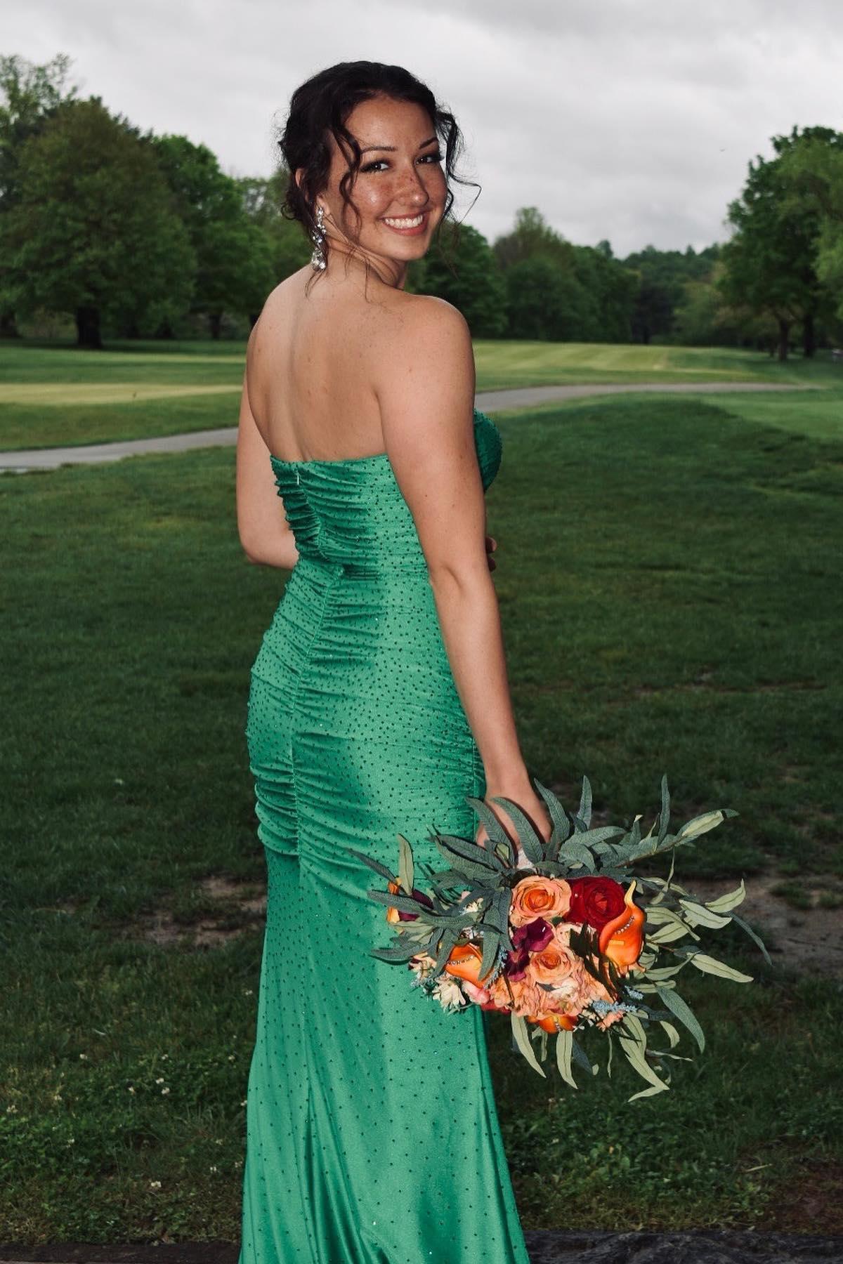 Werner | Strapless Mermaid Green Beaded Ruched Long Prom Dress