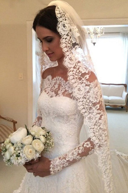 White Off the shoulder Lace Long Sleeves Bridal Gowns Sheath Simple Custom Made Wedding Dresses