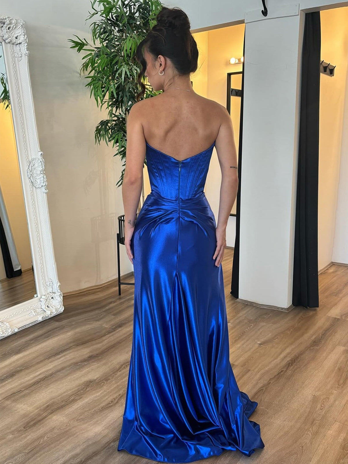 Willa | Royal Blue Strapless Satin Mermaid Prom Dress With Split