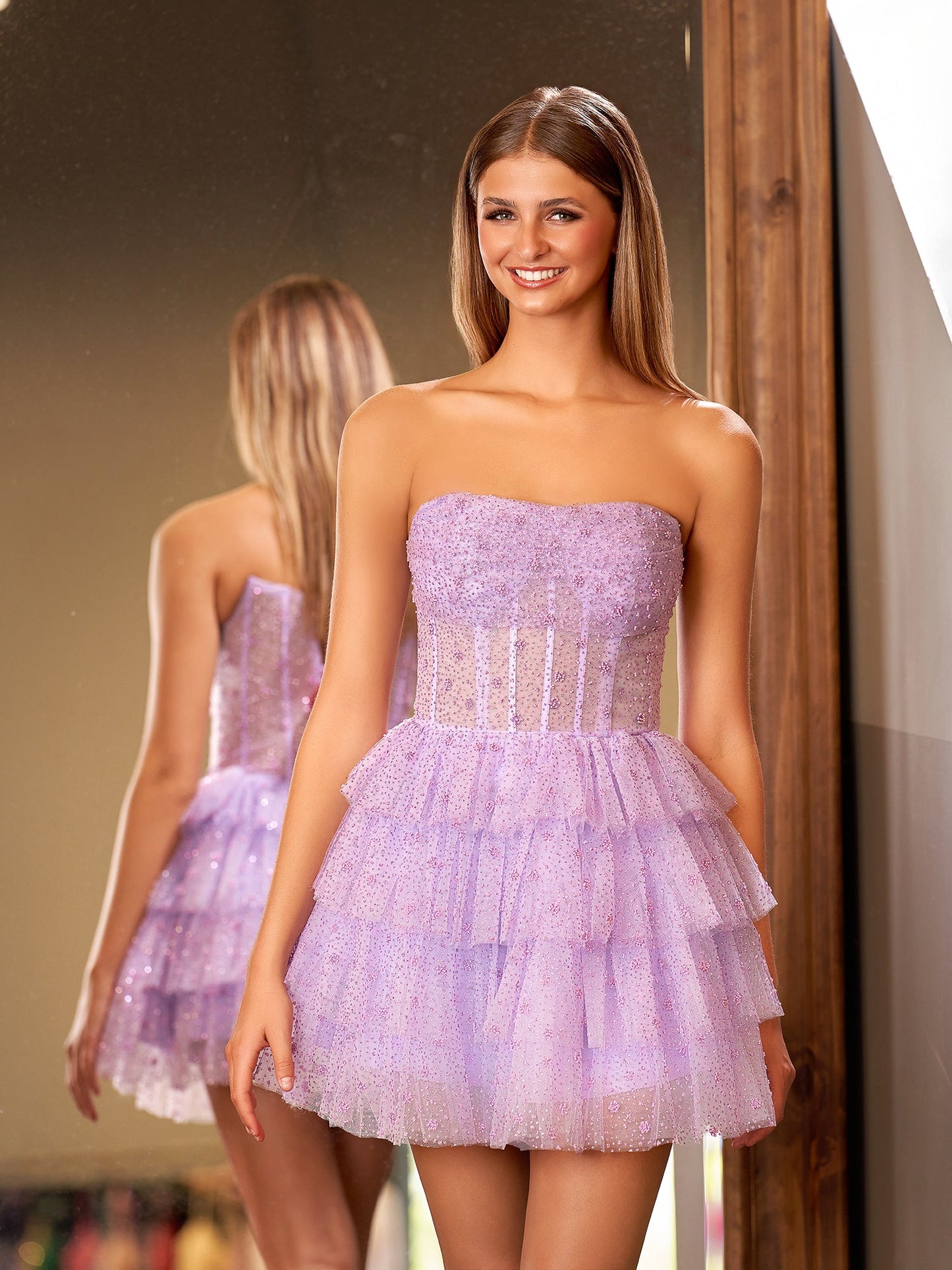 Willow | A-Line Strapless Scoop Tiered Sleeveless Short Homecoming Dress