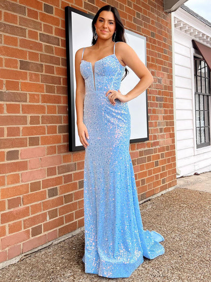 Winna | Mermaid Sky Blue Sequin Long Prom Dress