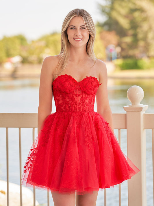 Yasmin | A-line Red Sweetheart Appliques Lace Homecoming Dress With Corset Back