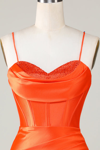 Sparkly Orange Beaded Corset Tight Short Homecoming Dress