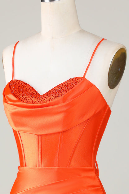 Sparkly Orange Beaded Corset Tight Short Homecoming Dress