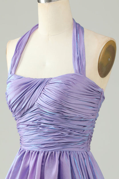 Purple Halter Open Back Sleeveless A Line Homecoming Dress