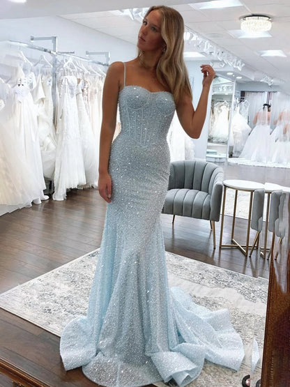 Yoshi | Mermaid Sweetheart Sky Blue Sequins Prom Dresses