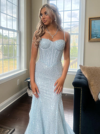 Yoshi | Mermaid Sweetheart Sky Blue Sequins Prom Dresses