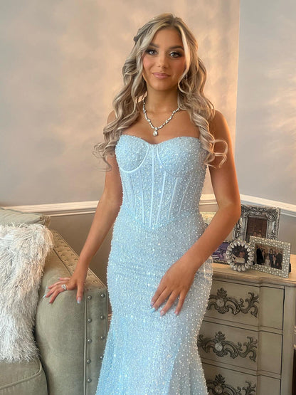 Yoshi | Mermaid Sweetheart Sky Blue Sequins Prom Dresses