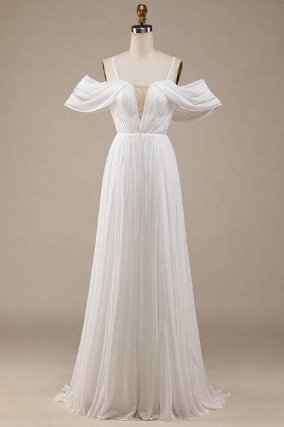 Ivory Boho Chiffon Ruched Wedding Dress