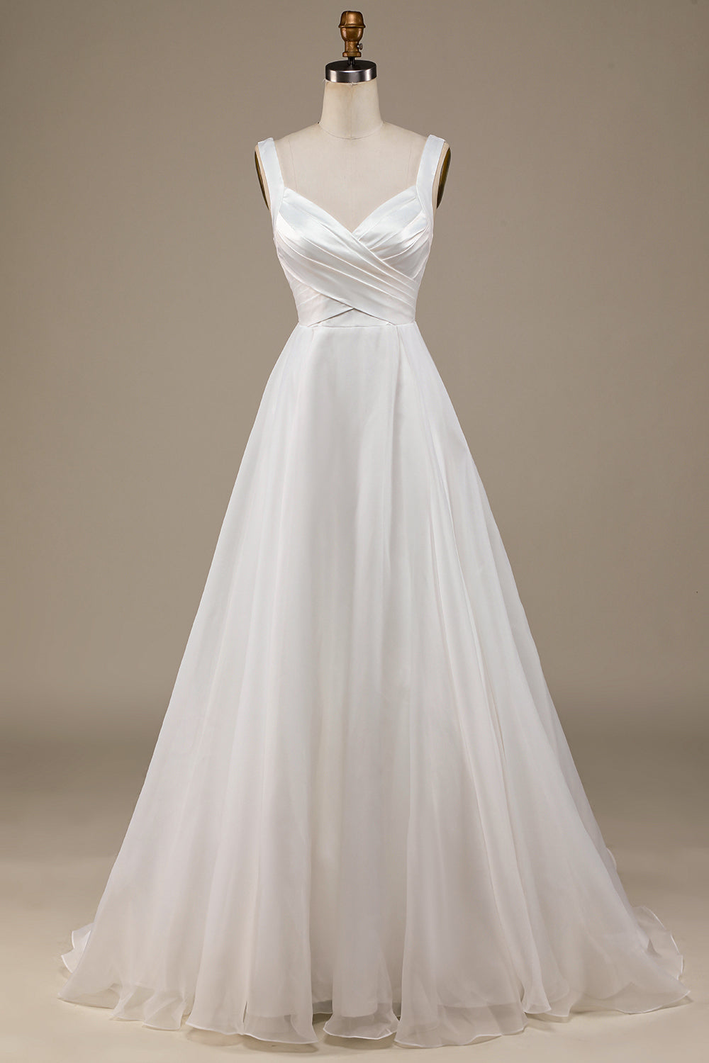 Simple Ivory Organza Scoop Neck Sweep Train Wedding Dress