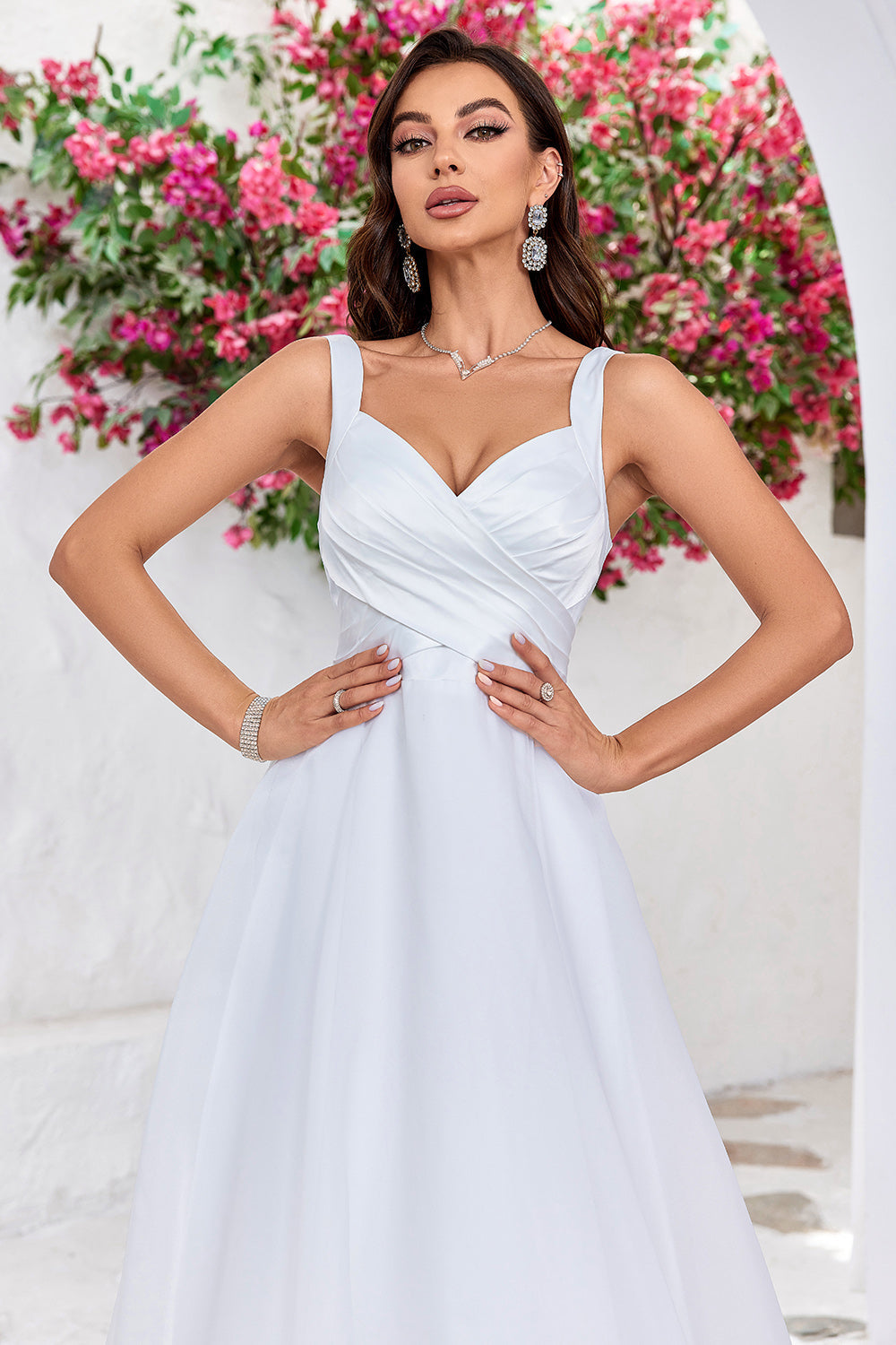 Simple Ivory Organza Scoop Neck Sweep Train A Line Wedding Dress