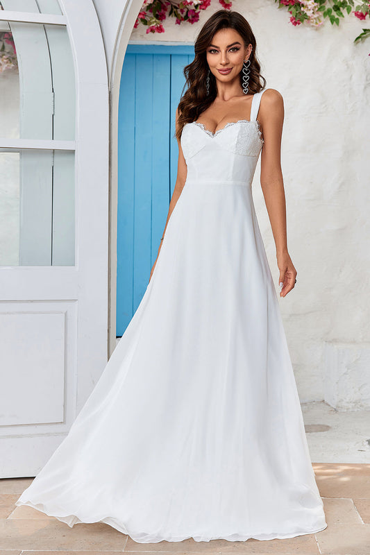 Ivory Scoop Neck Boho Simple Wedding Dress with Lace